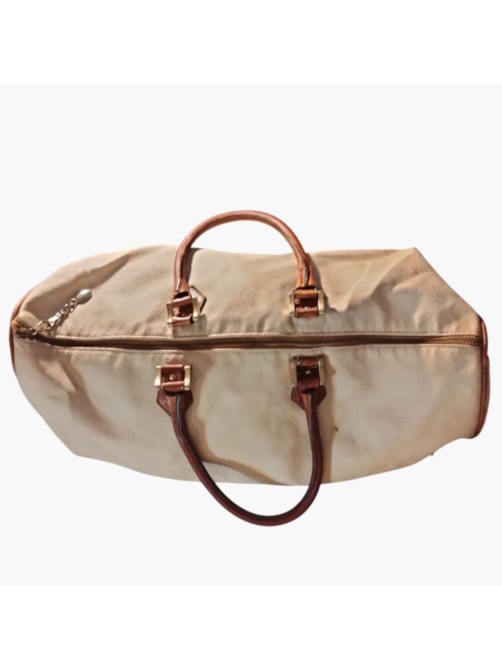 Fedra Milano Beige Leather Tote Bag Brown Handles Italy 1970s Vintage Shabby Dis - Picture 4 of 16